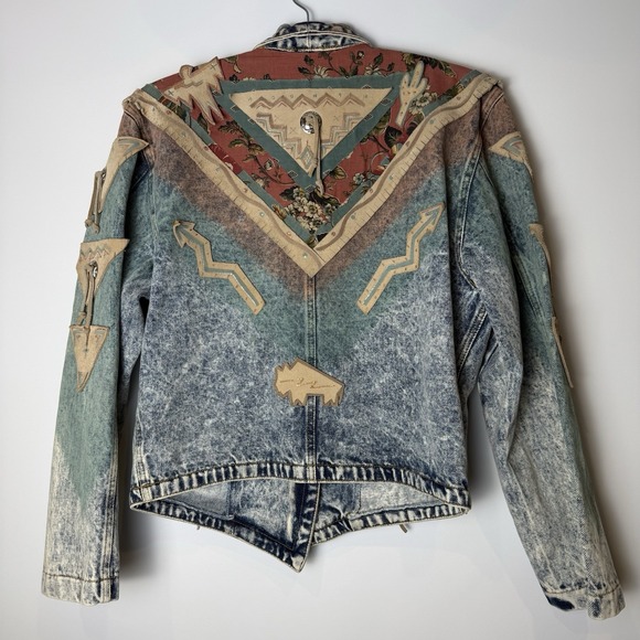 VTG 80s 90s Womens Sz S Western Denim Jacket Acid Wash Southwestern Cowgirl USA - Picture 9 of 14